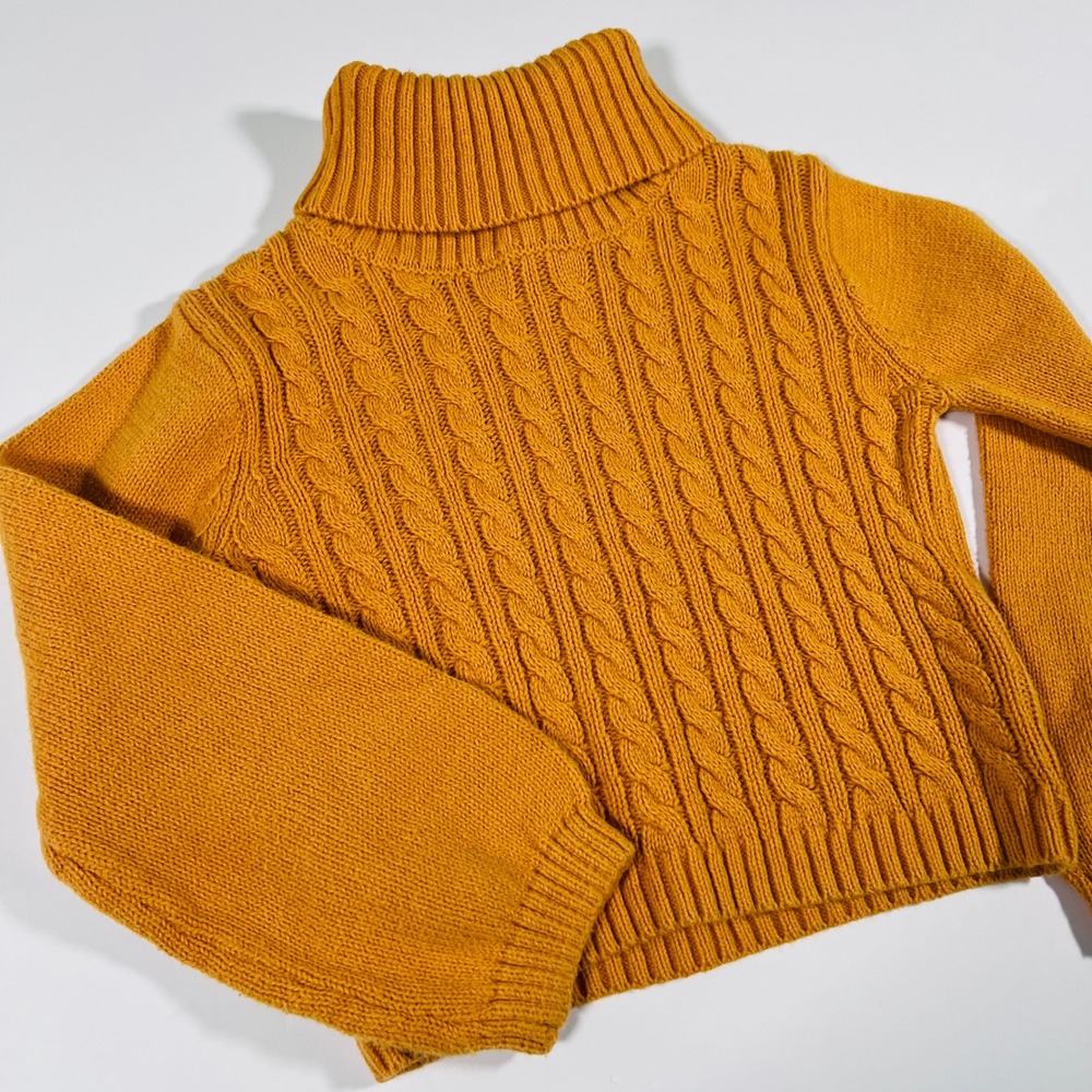 Cynthia Rowley Girls 5/6 Mustard Orange Cable Knit Cowl Neck Sweater